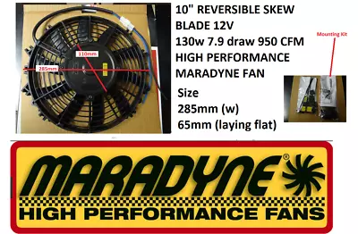 Maradyne Thermofan 10  Reversible Skew Blade 12V 130w 7.9 Draw 950 CFM W Mountin • $189.95
