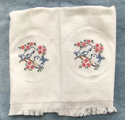 Hand Embroidered Kitchen Terry Tea Dish Towels Bluebirds Vintage Design Unused • $18