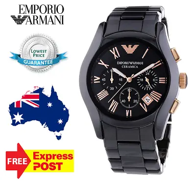 Emporio Armani Ceramica Ar1410 Black/rose Gold Mens Watch - New With Tags • $269.99