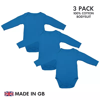 Baby Bodysuit 6 PACK Royal Blue Boys Girls Blank Babygrow Vest LONG Sleeve UK • £15.99