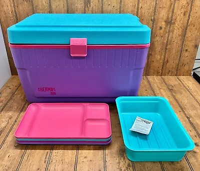 Vintage Thermos 55 Color Block Cooler  W/Tupperware Trays Purple Turquoise Pink • $150