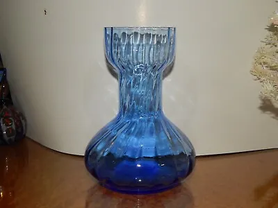 Vintage Blue Art Glass Ribbed Hyacinth Flower Bulb Forcing Jar Vase A+ Condition • $33