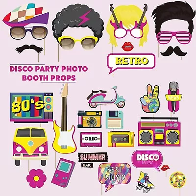 33 X Disco Party Photo Booth Props 1980s Party Theme Hippie Birthday Photography • £6.79