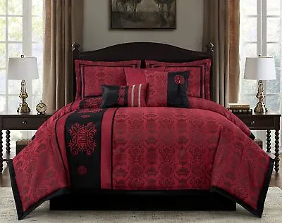 Chezmoi Collection Tai 7-Piece Oriental Red Black Jacquard Comforter Set • $89.99