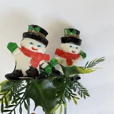 Vintage Christmas Snowman Floral Picks Double Sided Plastic And Wire Set Of 2 • $12