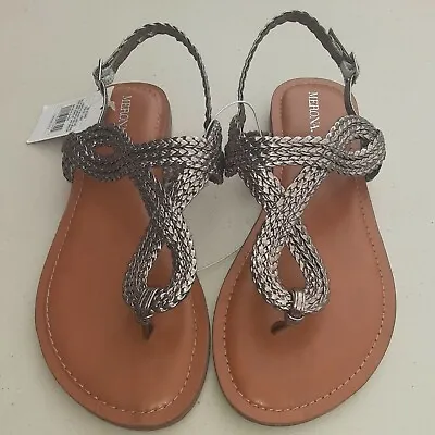 Merona Women's Sandals Pewter / Silver Metallic Strap NWT Size 7 1/2 • $7.19