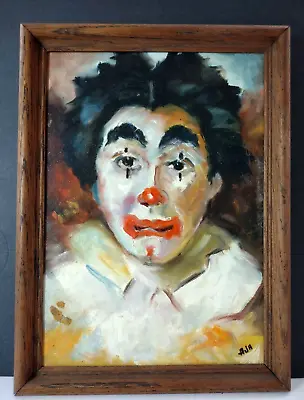 $55 • Buy Vintage 1969 Framed Clown Oil Painting On Canvas Board Mid Century~ Signed AJA