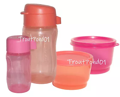 TUPPERWARE Eco Bottles Snack Cups Set 4 Mini Sports Travel 90mL 310mL Coral Pink • £28.94