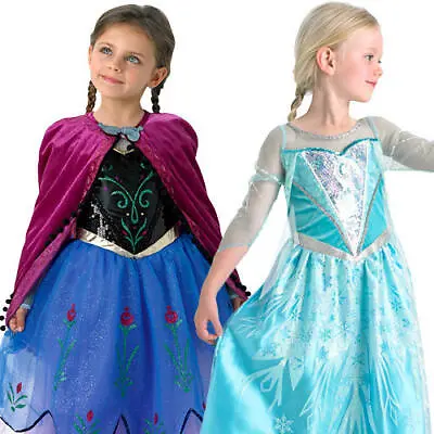 Deluxe Premium Frozen Girls Fancy Dress Disney Princess Elsa Anna Kids Costume • £28.99