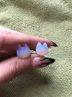 Cat Shape Pair Organic Gem Stone Ear Gauges Ear Plugs Single Flared Ear Piercing • $10