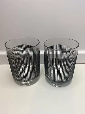 Georges Briard Icicle Low Ball Glass Tumblers Black Mid Century Modern Set Of 2 • $30