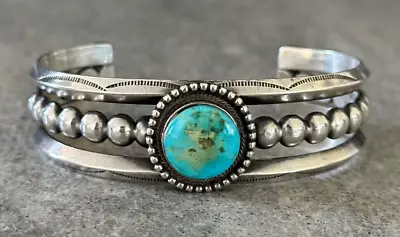 Vintage Native American Navajo Turquoise Sterling Silver Cuff Bracelet 37+g • $315