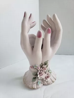 Lefton Vintage Porcelain Bisque Lady Hands Vase Figurine Ring Holder # I #2 • $12.50