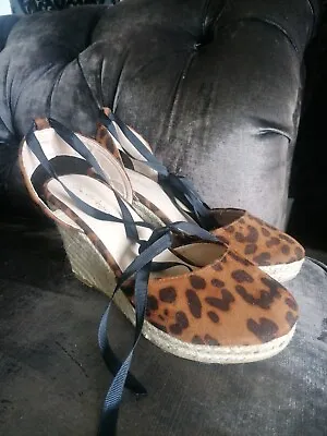£15 • Buy Miss Selfridge Leopard Print Ankle Tie Esperadilla Comfy Wedges Size 5 