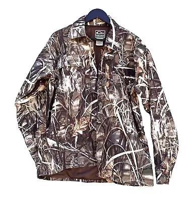 Drake Waterfowl Jacket Camo Advantage Max4 Button Up Water Proof Mens Large EUC • $39