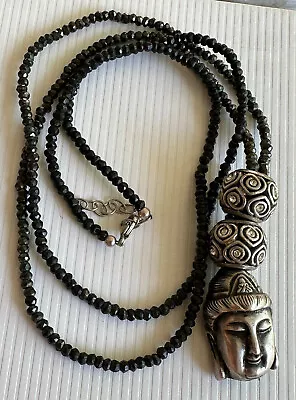 Vintage 925 Sterling Silver Tourmaline Diamond Buddha Pendant  Necklace • $224.99