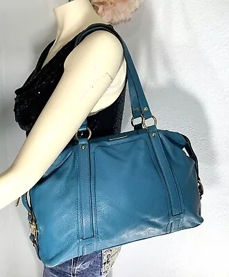 Michael Kors Belted Turquoise Pebble Grain Bowling Medium Top Zip Satchel  • $42.99