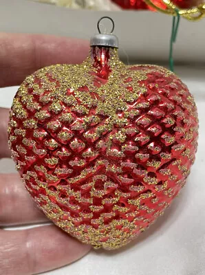 Vintage Glass Christmas Ornaments West Germany Glitter Heart • $19.99