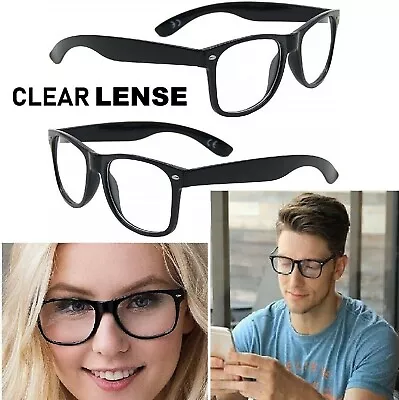 Clear Lens Glasses Nerd Geek Fake Eye Wear Men Women Fashion Square Frame Black • £4.78