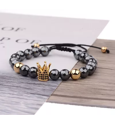 Fashion Luxury Micro Pave CZ Ball Crown Braided Adjust Men Women Bracelets Gift • $7.96