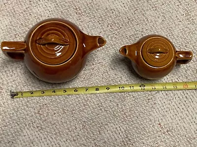 2 VINTAGE McCoy Mid Century Modern Brown Small Ceramic Teapots Large & Small !! • $9.99