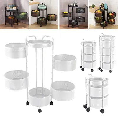 3-6 Tiers Kitchen Rotating Storage Trolley Cart Utility Fruit Mobile Shelf Rack • £20.95
