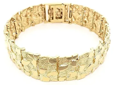 Men's 10k Yellow Gold Solid Nugget Bracelet 8 - 8.5  18.5mm 50 Grams • $2450.49