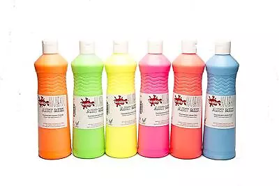 SCOLA Artmix 6 X 600ml READY MIXED FLORO PAINT For Children Bottled Art & Craft • £16.95