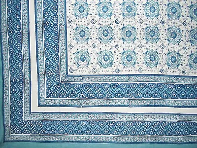 Tile Block Print Tapestry Cotton Spread 106  X 70  Twin Blue • $40.99