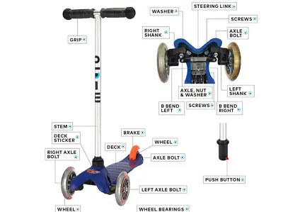 Micro Scooter Mini Classic Deck Wheel Brake Grip Stem Axle Parts Spares Repair • £4.99