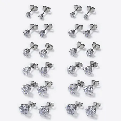 24pcs/lot Stud Earrings Round Cubic Zirconia Stainless Steel Earrings Men Women • $6.69