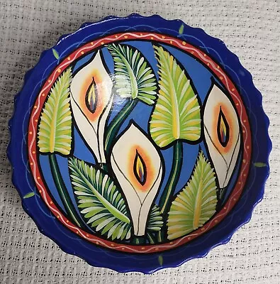 Vintage Handpainted Mexican Calla Lily Pottery Bowl • $10