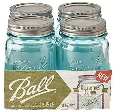 VINTAGE COLLECTORS EDITION GLASS BALL MASON JARS 473ML Regular Mouth 4PK • £15.99