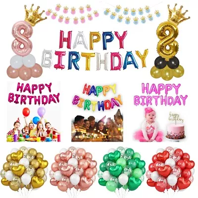 Happy Birthday Balloons Banner Balloon Bunting Party Decoration Inflating Decor • £11.99