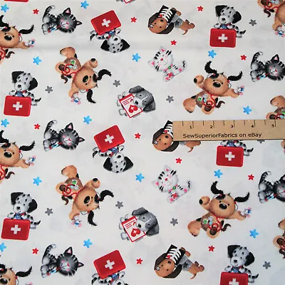 Medical Well Being Big Hugs Tossed Dog & Cat Nurse Doctor Fabric  1/2 Yard #9324 • $3.76