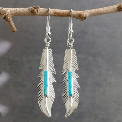 $35.95 • Buy Native American Navajo Allen Barney Sterling Silver Turquoise Feather Earrings