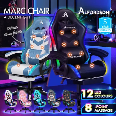 ALFORDSON Gaming Office Chair 12 RGB LED Massage Computer Work Seat Footrest • $179.90