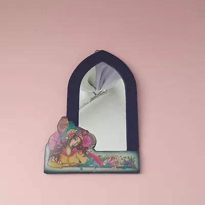Vintage Mexican Hand Painted Leather And Blue Velvet Arched Mirror  • £18