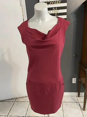 Black Halo $375 Burgundy Red Jackie O Pockets Classic Sheath Dress Size 2 • £43.43