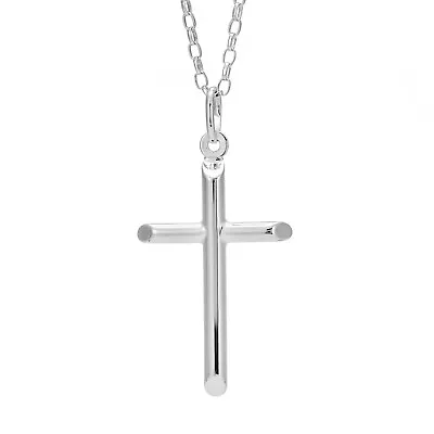 Mens Sterling Silver Plain Cross Pendant Necklace With 20  Chain And Gift Box • £29.99