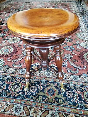 Antique H. Holtzman & Sons Glass Claw Foot Adjustable Piano Swivel Stool Chair • $275