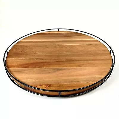 18  Wooden Lazy Susan With Metal Trim Brown/Black - Hearth & Hand With Magnolia • $25.99