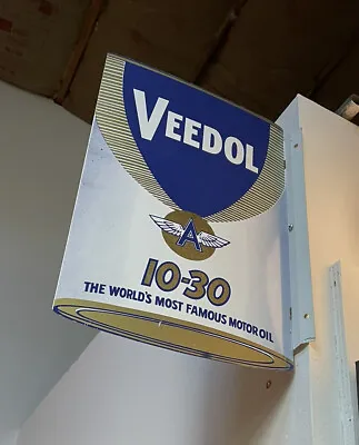 Vintage Original Veedol Flying A Motor Oil Double Sided Metal Flange Sign  • $625