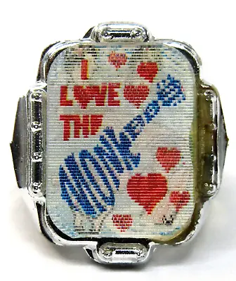 1960's I LOVE THE MONKEES Chromed Flasher Flicker Ring Lenticular Lens • $34.99