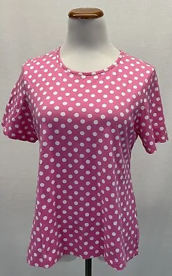 Marimekko Mika Piirainen Pink W White Polka Dots 100% Cotton Short Sleeve Top XL • $29.99