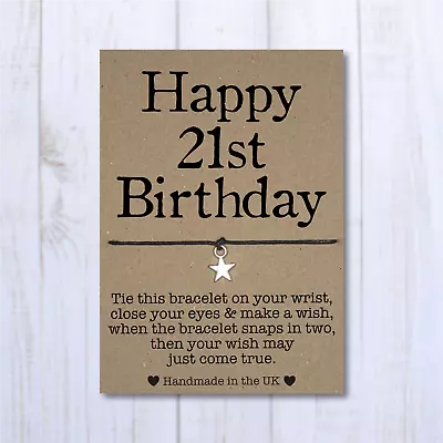 Wish Bracelet Happy 21st Birthday Gift Card Friendship Bday Charm Bracelet Gift • £2.99