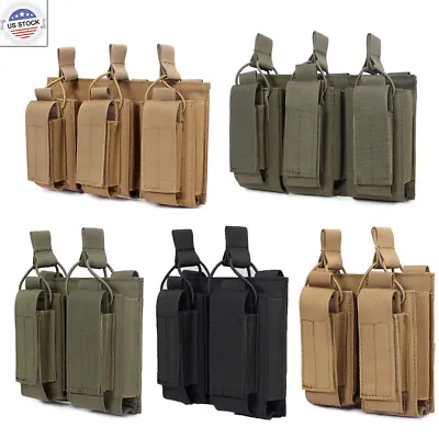 Tactical Double/Triple Magazine Pouch Open-Top Molle Rifle Pistol Mag Bag Holder • $12.89