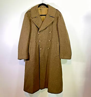 WWII WW2 36R US Army Enlisted Trench Coat Overcoat Heavy Wool Green Vintage • $241.05