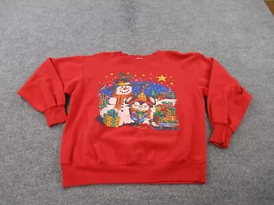 Vintage Christmas Snowman Sweatshirt Adult 21 X24  Red Pullover Long Sleeve • $4.90