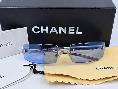 Vintage Chanel Karl Lagerfeld Design Cc Logo Rimless Regtangular Sunglasses +box • $275